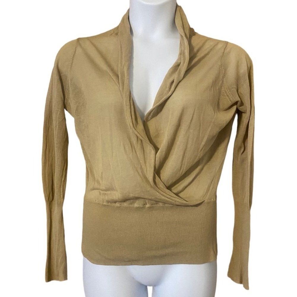 CAMI beige sheer wrap front long sleeve blouse - women's large